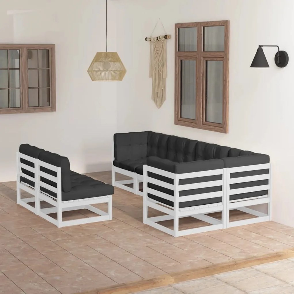 3076655 vidaXL 7 pcs conjunto lounge de jardim c/ almofadões pinho maciço