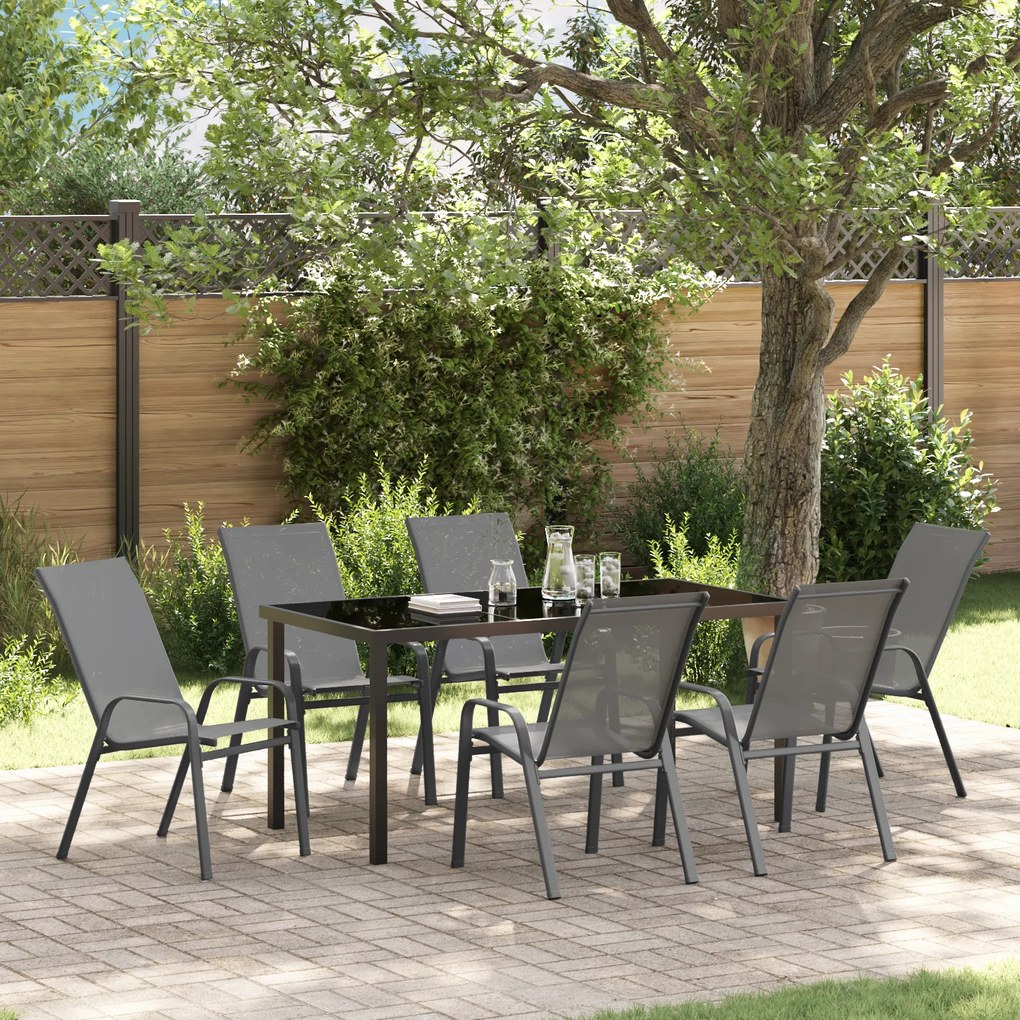 Conjunto de Jantar para Jardim vidaXL de 7 Peças Cinza Textilene e Aço