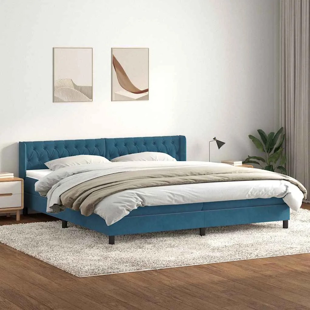 vidaXL Cama com molas colchão 200x210 cm veludo azul-escuro