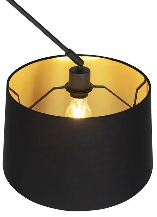 Candeeiro de suspensão preto com abajur de algodão preto e dourado 35 cm - Blitz Moderno