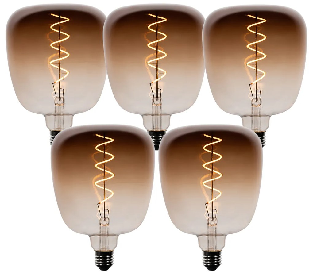 Conjunto de 5 lâmpadas LED E27 reguláveis G140 castanhas 4,9W 110 lm 1800K