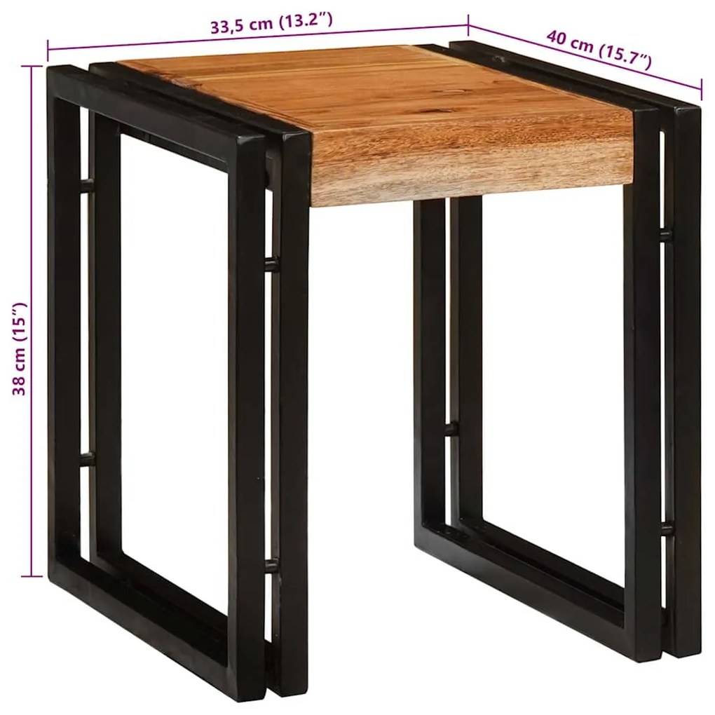 Mesas de canto 3 pcs Marrom e Preto Madeira de acácia maciça