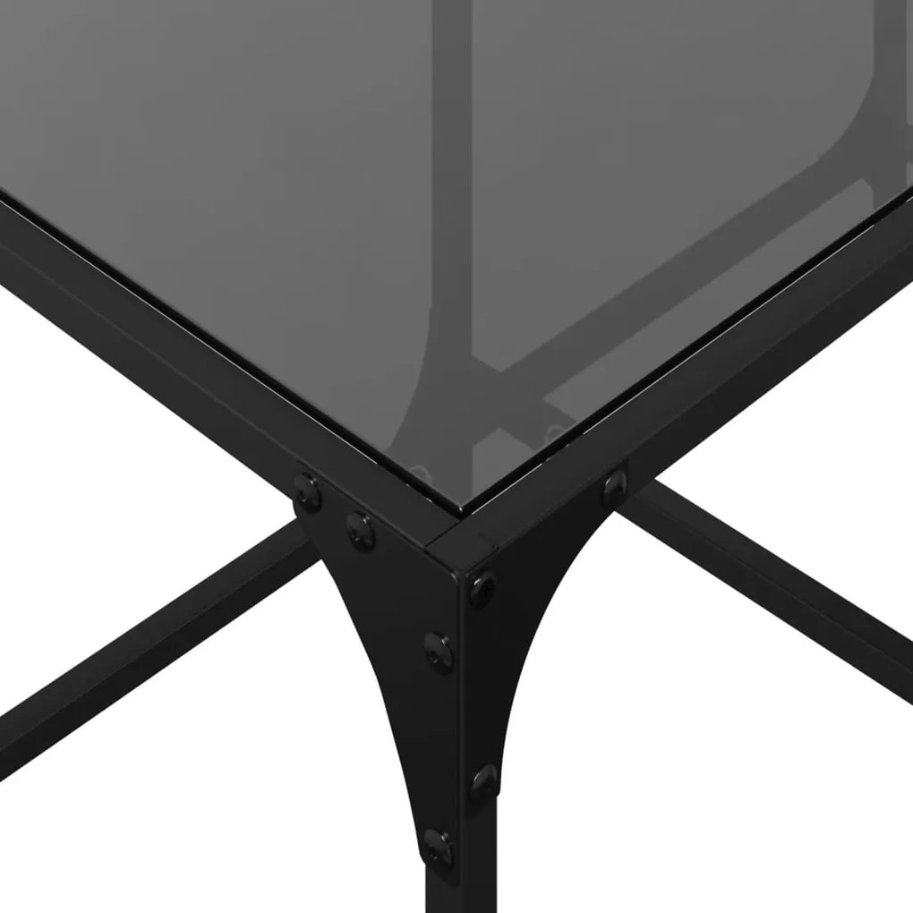 Mesa de centro com topo em vidro preto 78,5x40x40 cm aço
