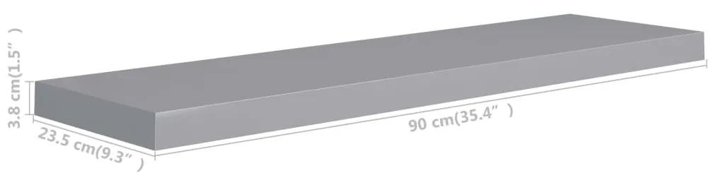 Prateleira de parede suspensa 90x23,5x3,8 cm MDF cinzento