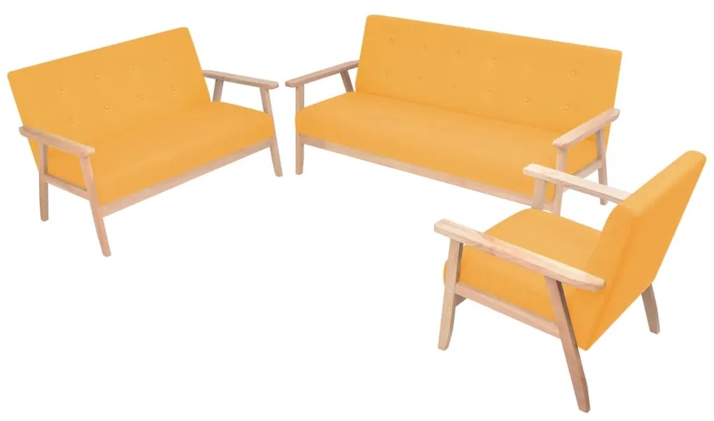 274919 vidaXL Conjunto de sofás 3 pcs tecido amarelo