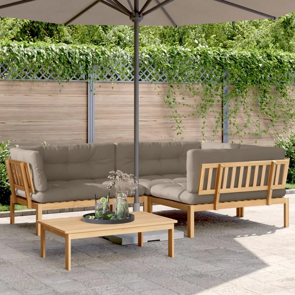vidaXL 4 pcs móveis de paletes p/ jardim c/ almofadões acácia maciça