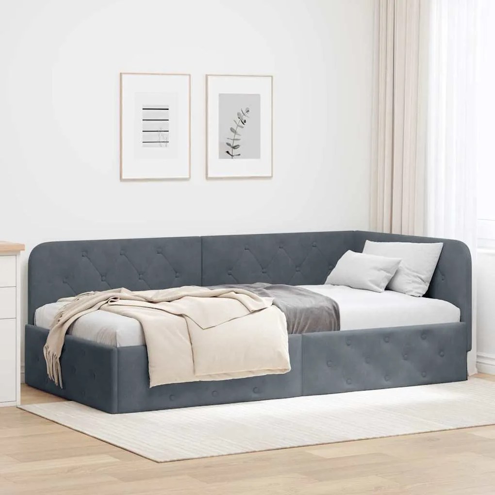 vidaXL Estrutura de Cama de Canto Cinza Escuro 100 x 200 cm Veludo