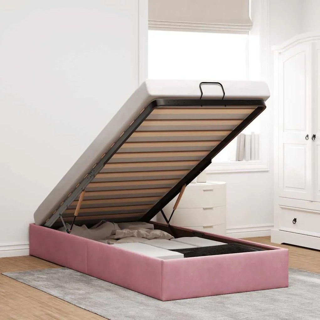 Ottoman Bed Frame No Colchão Rosa 90x190 cm Veludo