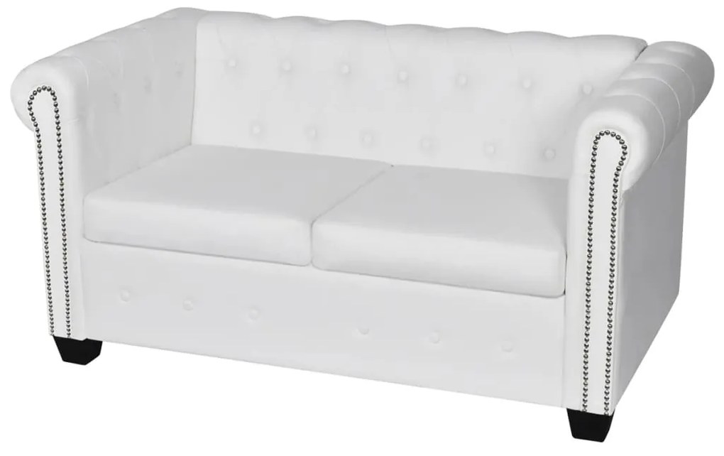 vidaXL Sofá Chesterfield de 2 lugares em couro artificial branco