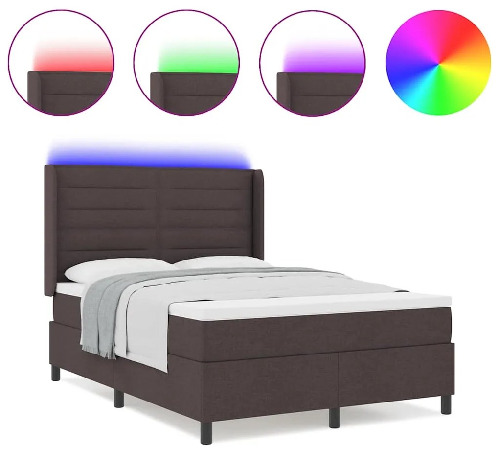 Cama Box com Colchão e LED Marron Escuro 140x200 cm Tecido