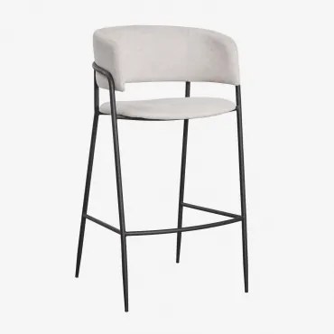 Pack De 4 Bancos Altos Estofados Nalon Negro & ↑75 Cm & Tecido Branco Quebrado - Sklum