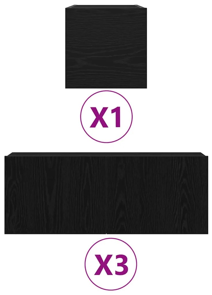 Conjunto de móvel de TV com 4 peças em carvalho preto, madeira engenhe