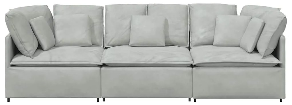 Sofá modular com almofadas veludo cinzento-claro