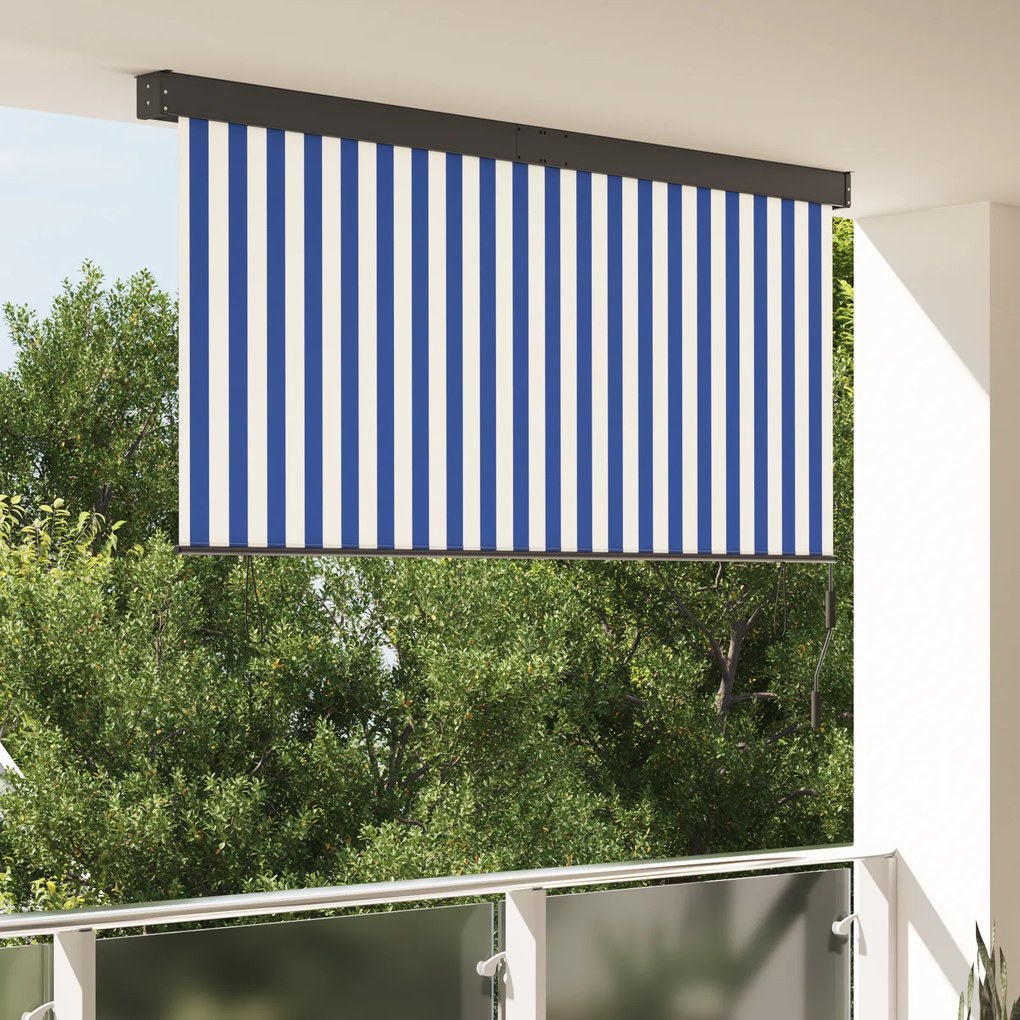 Cortina Rolô Exterior Riscas Manual Azul e branco 220 x 250 cm tecido