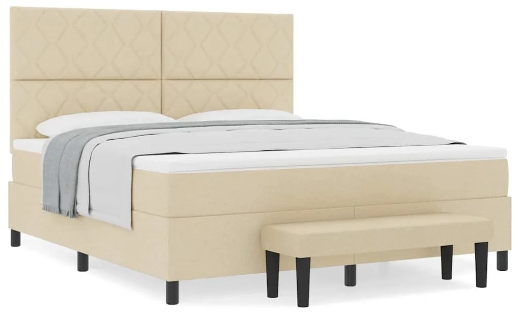 Cama com Estrutura Box com Colchão e Banco Creme 180x200 cm Tecido