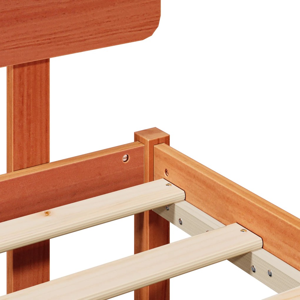 Estrado de Cama com Cabeceira Castanha Encerada 140x200 cm Madeira de