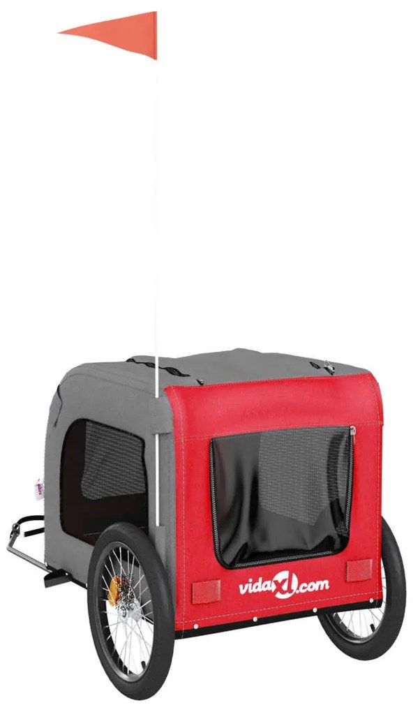 Reboque bicicleta p/ animais tecido oxford/ferro vermelho/cinza