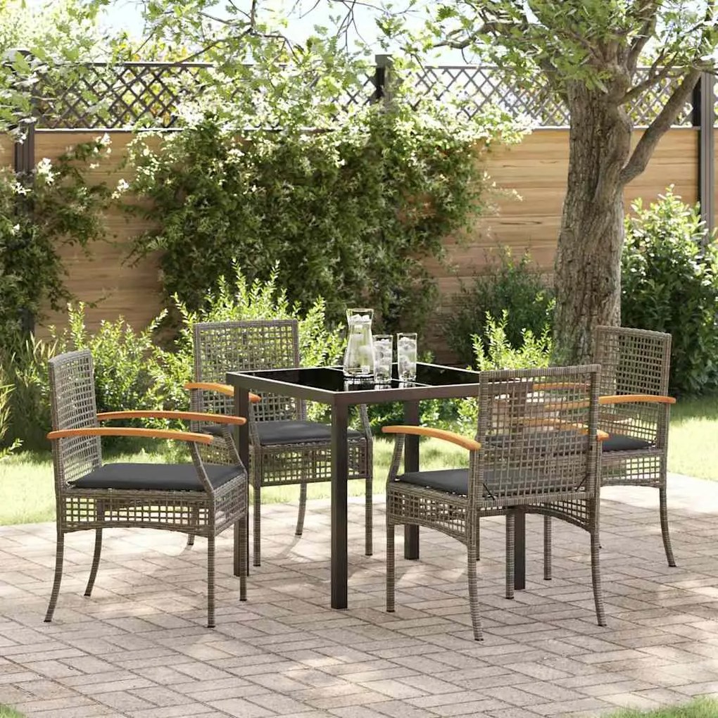 vidaXL Conjunto de Jantar de Jardim 5 Peças com Almofadas Cinza Poliratan