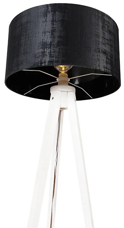 Candeeiro de pé moderno tripé branco com cúpula de veludo preto 50 cm - Tripod Classic Moderno