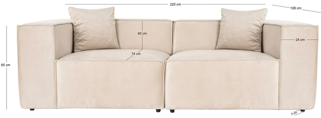 Sofá de 2 Lugares Lora – Creme – 220x108x65 cm