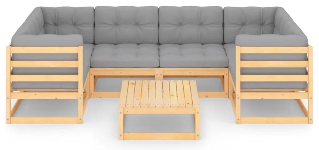 7 pcs conjunto lounge de jardim c/ almofadões pinho maciço