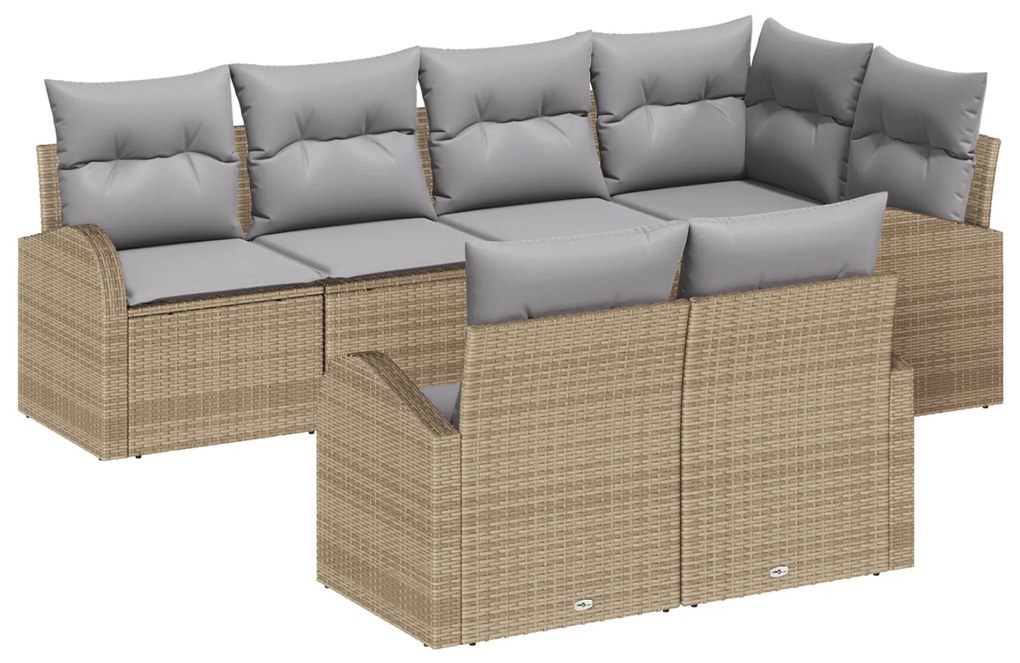 Conjunto de Sofás de Jardim vidaXL 7 Peças com Almofadas Bege Rattan