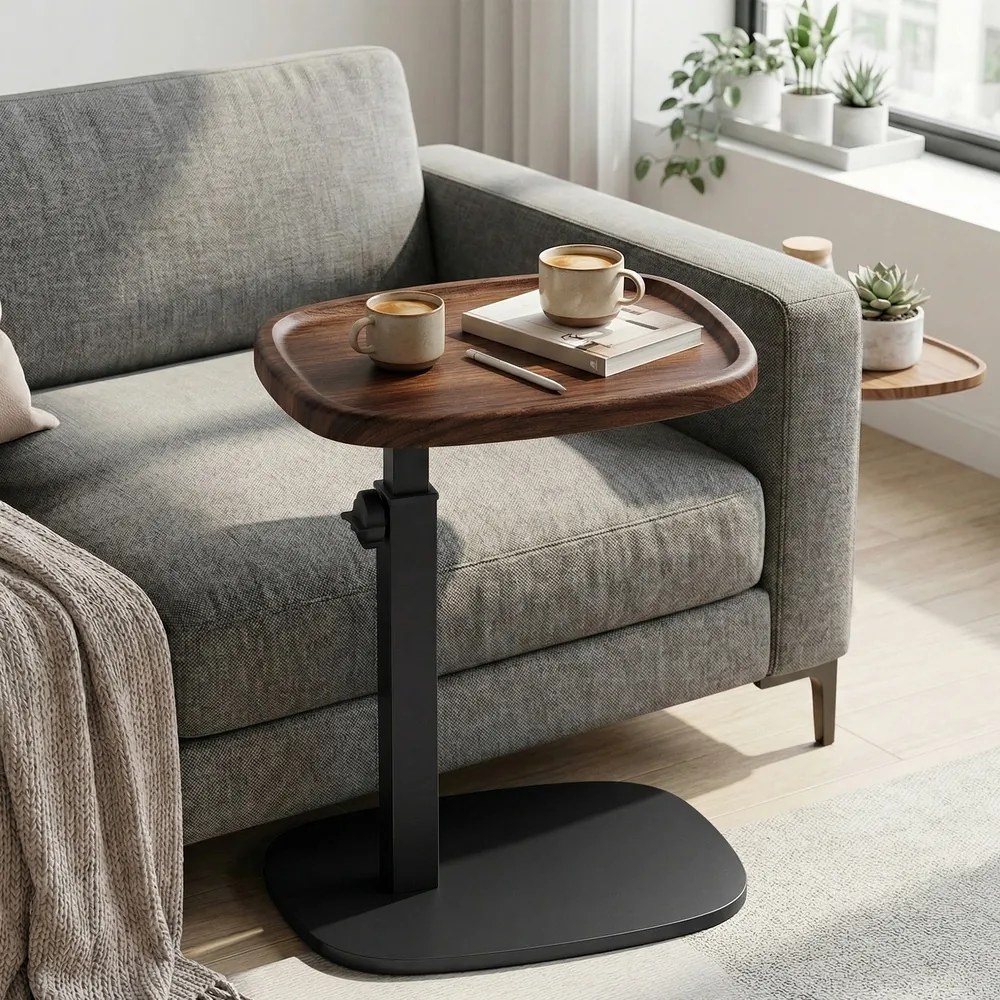 Mesa de apoio com altura ajustável, mesa auxiliar em forma de C, 30 x 40 x 69 cm cor nogueira-preto