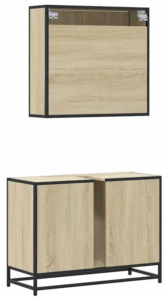 2 pcs conj. móveis casa banho derivados madeira carvalho sonoma