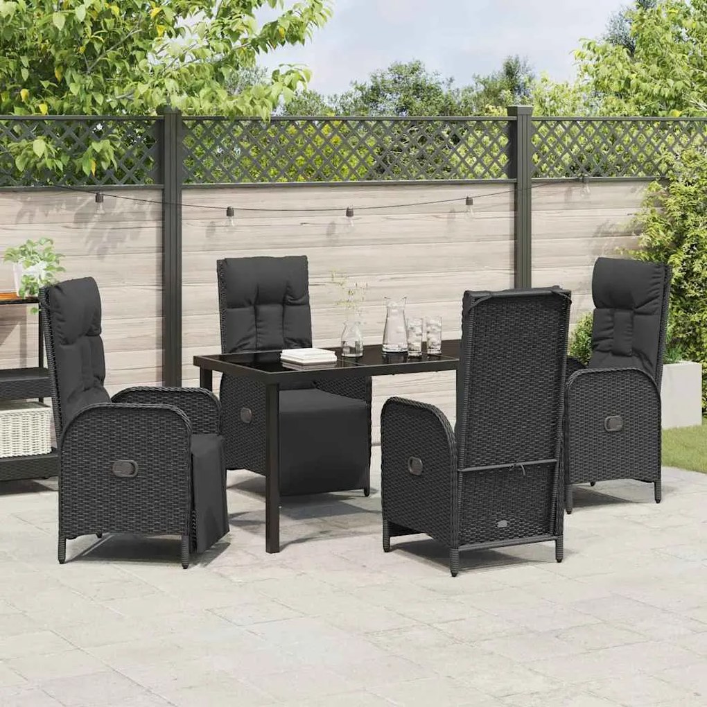 Conjunto de Jantar de Jardim com 5 Peças e Almofadas em Rattan Preto e