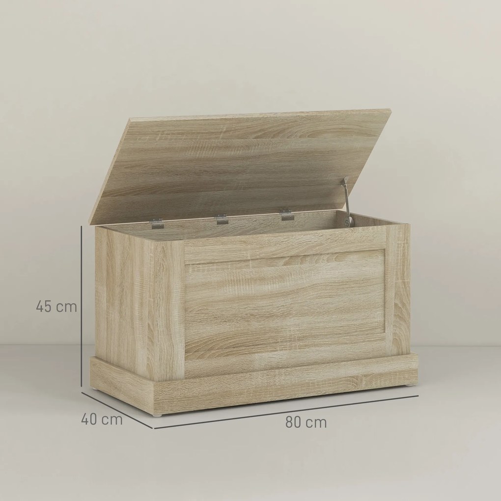 Caixa de arrumação 80 x 40 x 45 cm caixa para brinquedos, com dobradiça de segurança, para sala de estar, em cor madeira natural