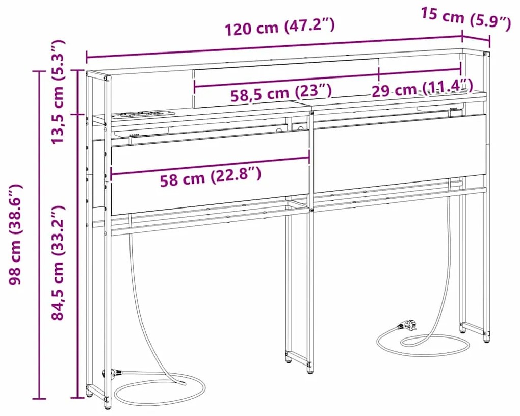 Cabeceira de armazenamento com cabeceira Carvalho sonoma 120 cm