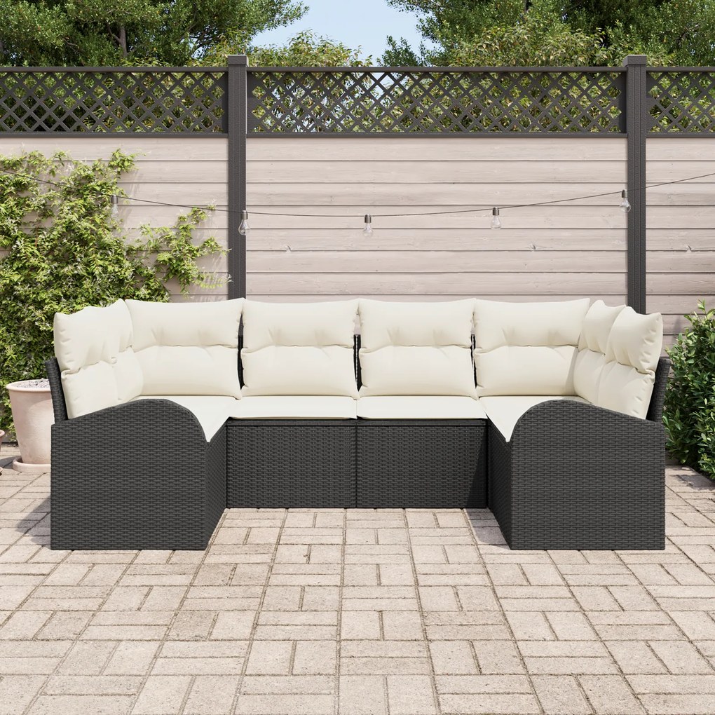 Conjunto de Sofá de Jardim 6 Peças com Almofadas Preto Rattan Sintétic