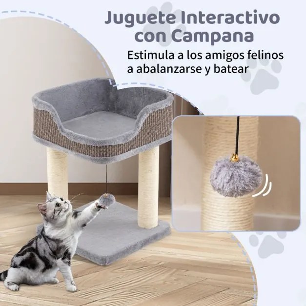 Arranhador para gatos 38 x 38 x 51 cm com assento grande em pelúcia, móveis para gatos, árvore para trepar cinza.