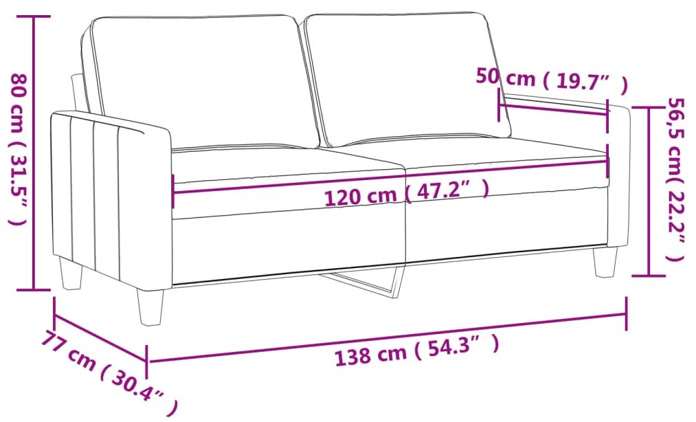 Sofá de 2 lugares 120 cm couro artificial cor creme