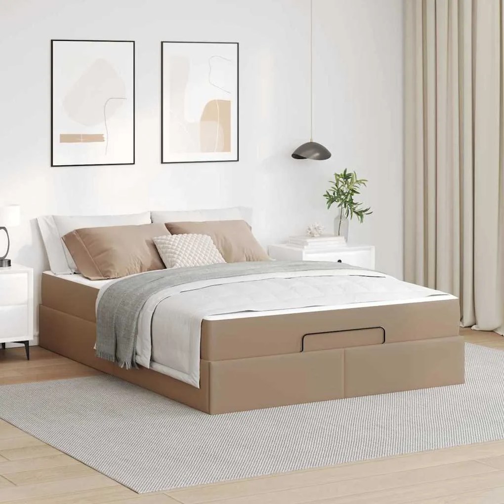 vidaXL Estrutura de cama com colchão Cappuccino 140 x 190 cm
