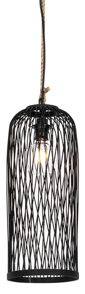 Candeeiro de suspensão rústico para exterior em vime preto 25 cm - Calamus Rústico
