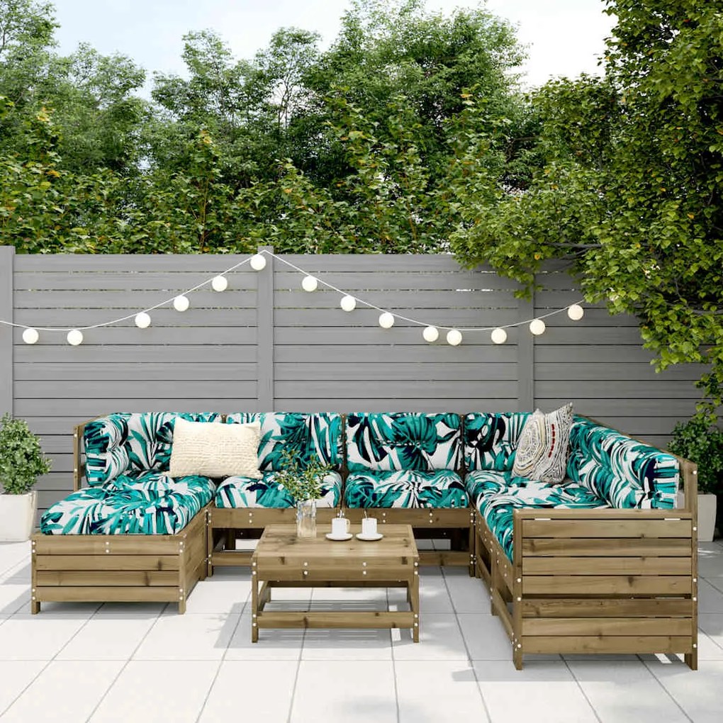 8 pcs conjunto sofás de jardim madeira de pinho impregnada