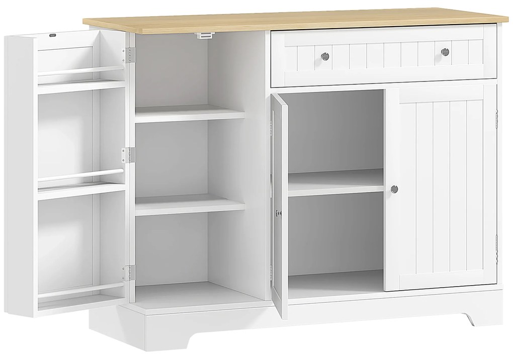 HOMCOM Aparador de Cozinha Armário de Cozinha com Gaveta Portas Magnéticas Prateleiras Ajustáveis 105x40x83 cm Branco e Madeira