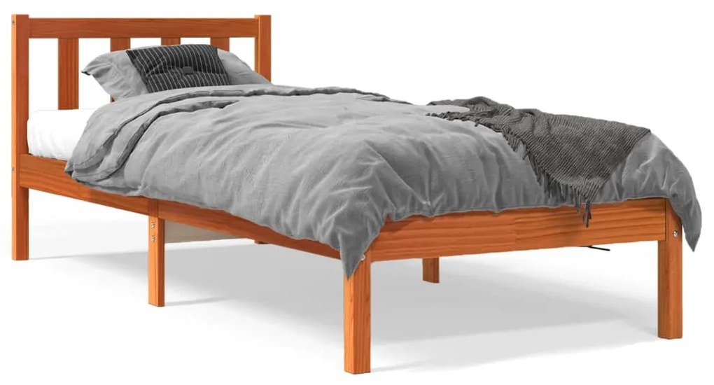 Estrutura de cama 90x190 cm madeira pinho maciça castanho cera