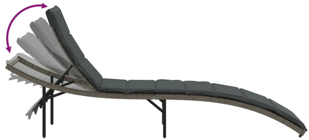 Espreguiçadeira com almofadão 55x199x50 cm vime PE cinzento