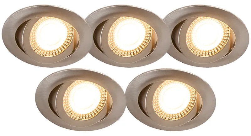 Conjunto de 5 focos embutidos modernos em aço com LED incluído regulável em 3 etapas - Mio Moderno