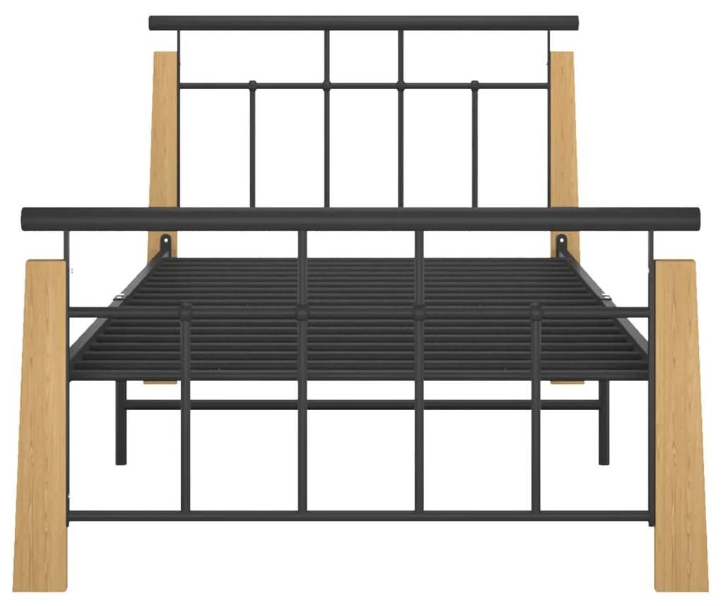 Estrutura de cama 90x200 cm metal e madeira de carvalho maciça