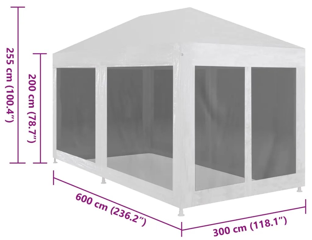 Tenda para festas com 6 paredes laterais em rede 6x3 m