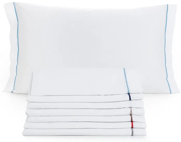 Todas as medidas - Lençóis 100% algodão percal de 200 fios: Cordonnet Azul Claro 1 lençol capa ajustavel 90x200+30 cm + 1 lençol superior 170x290 cm + (1) fronha 50x70 cm