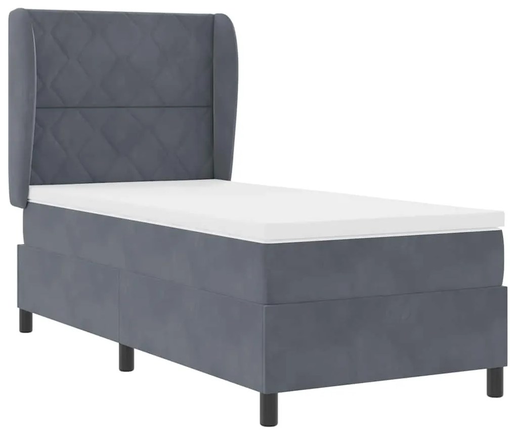 Cama Box com Colchão Cinza Escuro 100x200 cm em Veludo