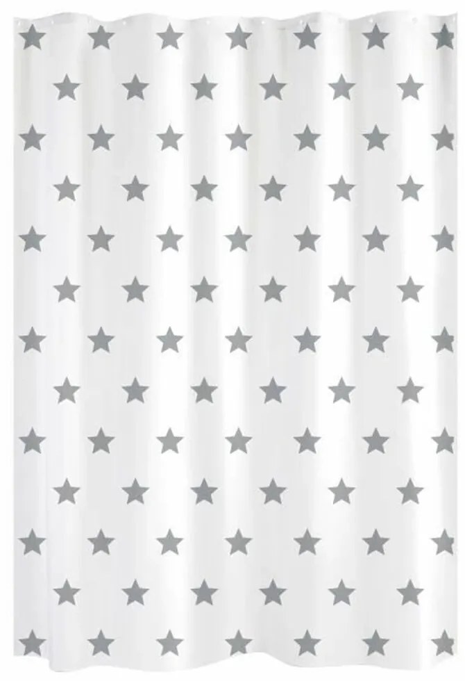 Cortina de Duche Gelco Estrelas Cinzento Poliéster Branco 180 X 200 cm