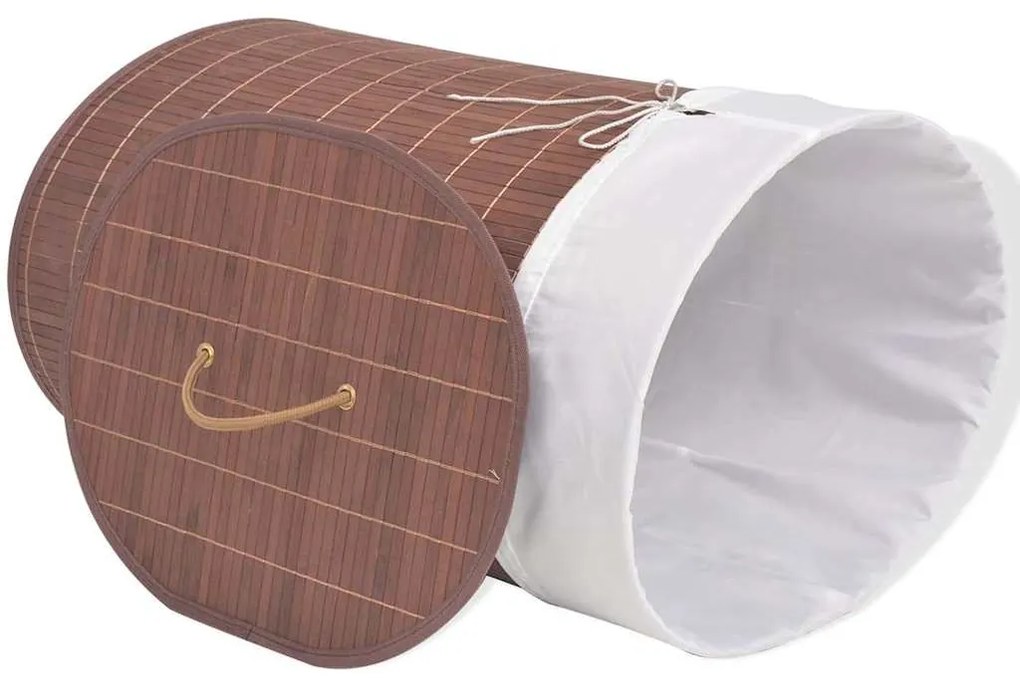 Cesto oval para roupa suja bambu castanho