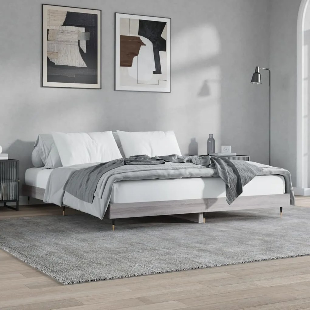 Estrutura de cama 150x200 cm derivados de madeira cinza sonoma