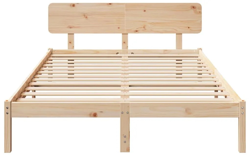 Estrado de Cama com Cabeceira 160x200 cm em Madeira de Pinho Sólido