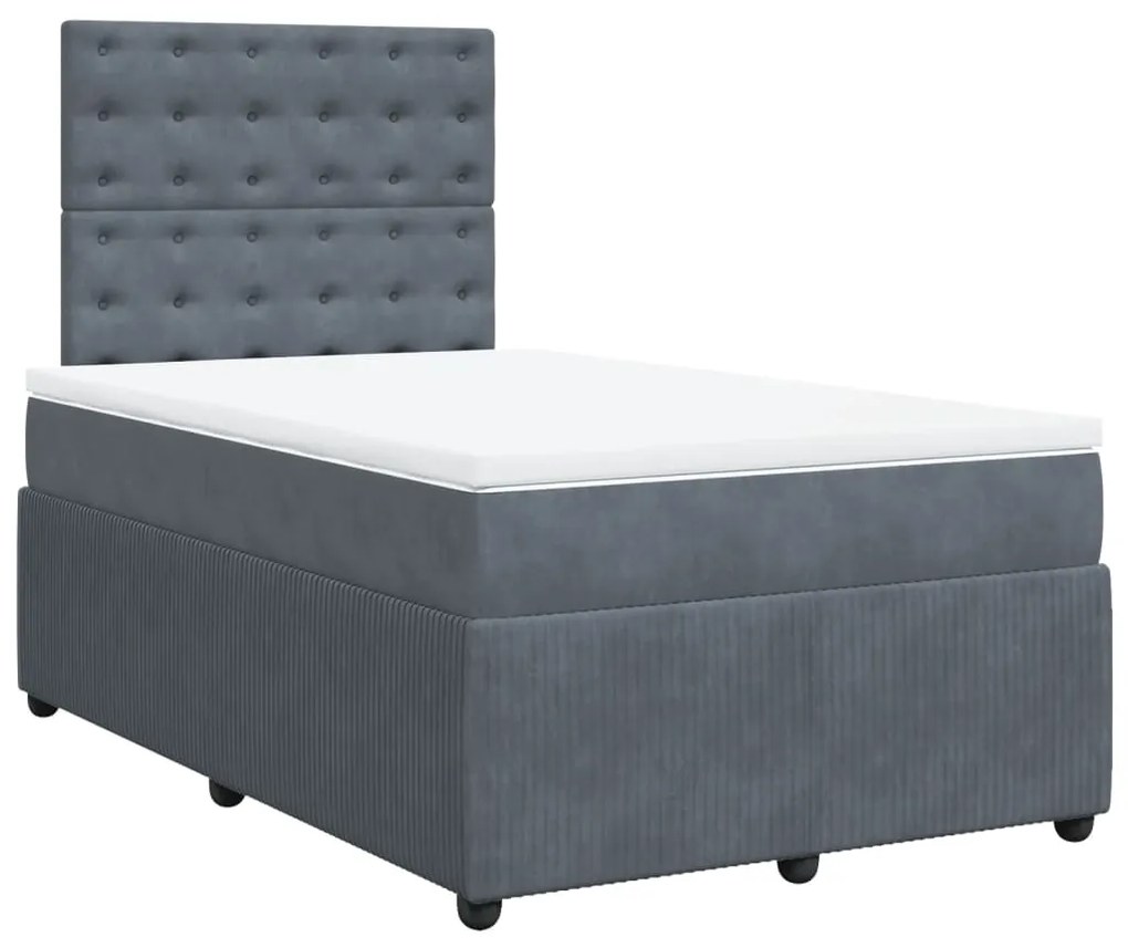 Cama boxspring com colchão 120x200 cm veludo cinzento-escuro